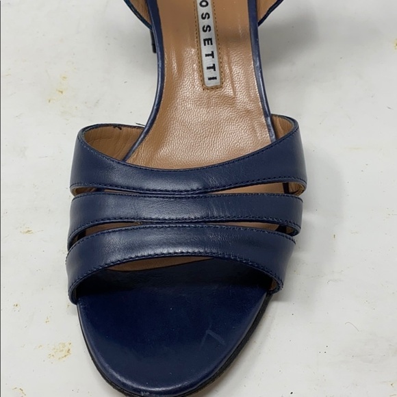 Fratelli Rossetti Sz 39 Low Block Heel Navy Leather Open Toe Sandals - Picture 6 of 12